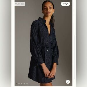 NWT Anthropologie Maeve Belted Shirtdress in Navy